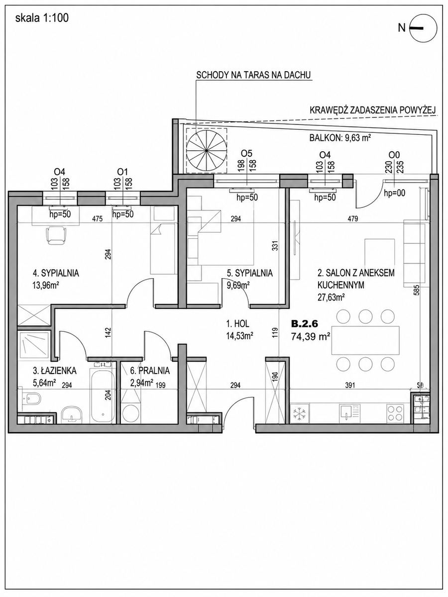 4-pokojowe mieszkanie z prywatnym tarasem na dachu – 74,39 m² — zdjęcie 33